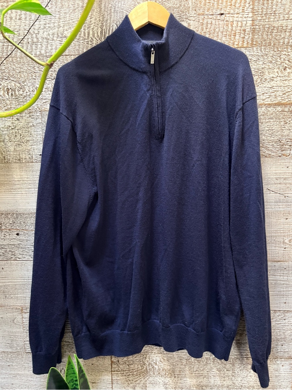 Callaway | Long Merino Wool 1/4-Zip Stand Collar Pullover Sweater - XL, Navy